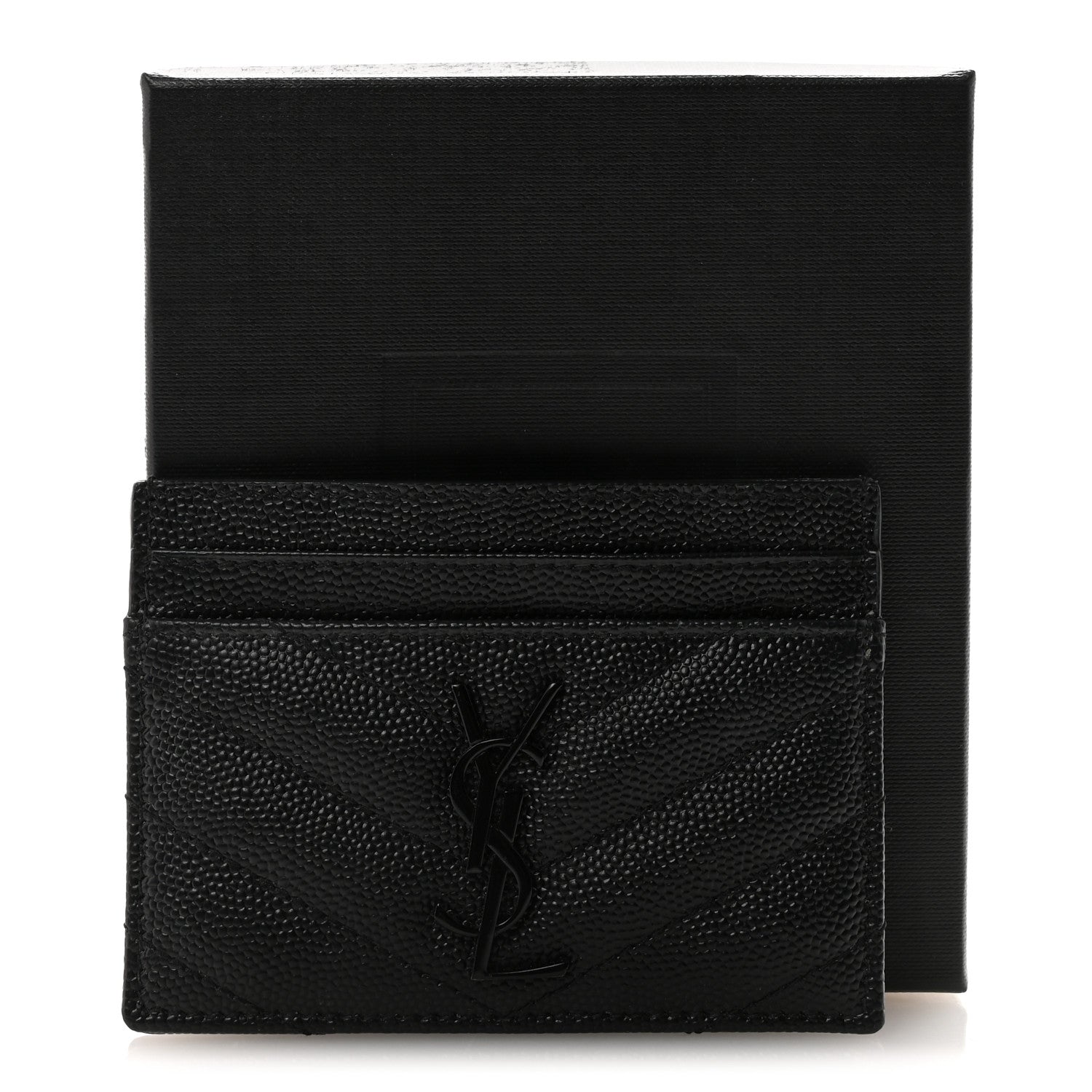 Saint Laurent Grain De Poudre Matelasse Chevron Monochrome Credit Card Case Black 8 of 8
