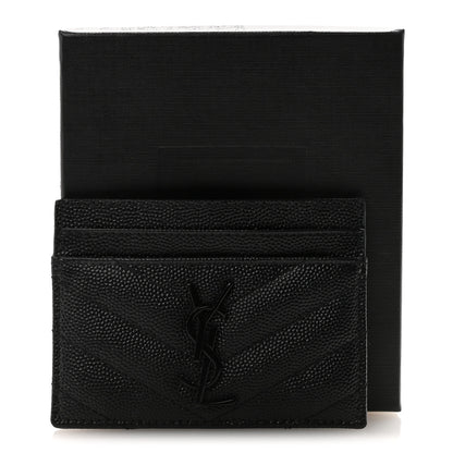 Saint Laurent Grain De Poudre Matelasse Chevron Monochrome Credit Card Case Black 8 of 8