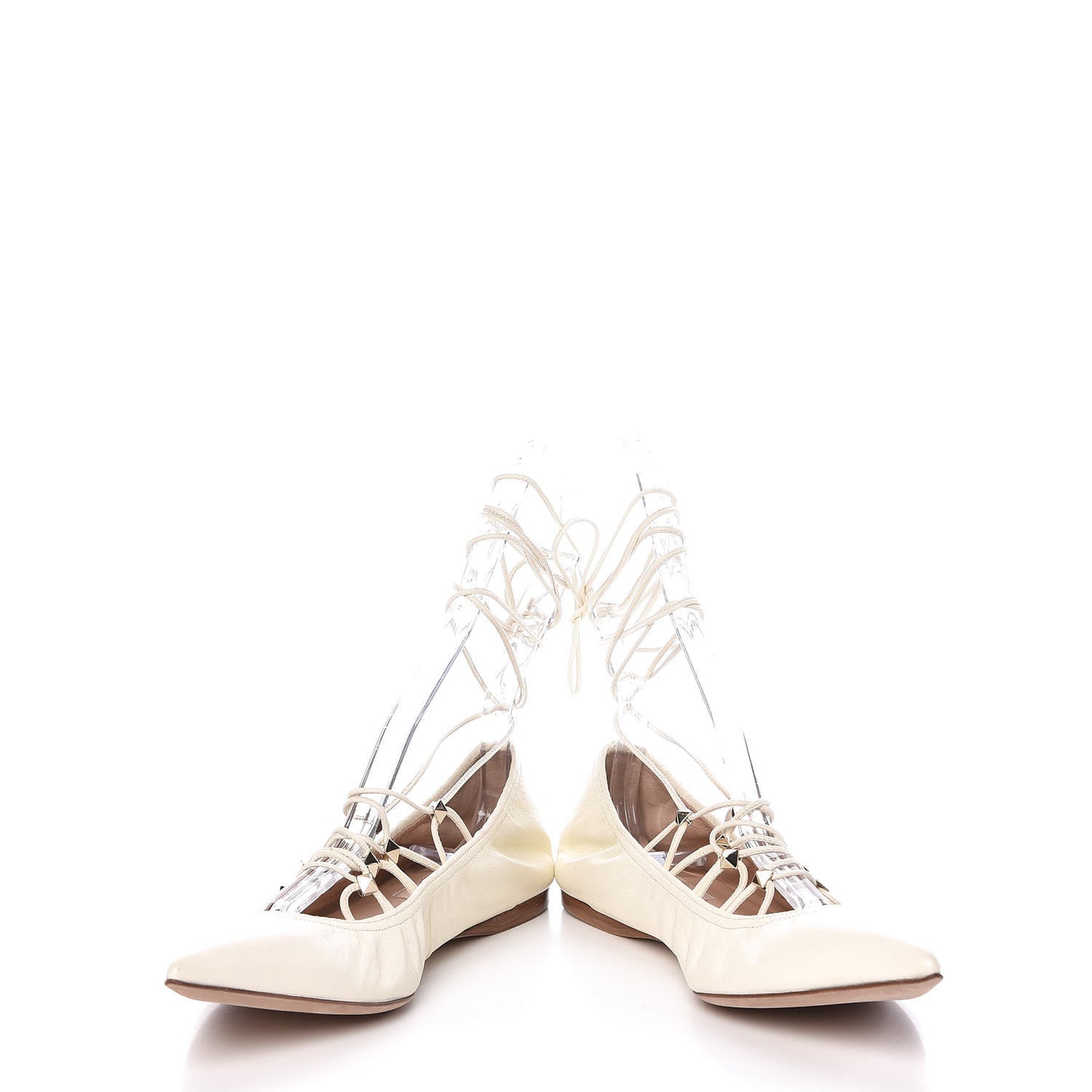Nappa Rockstud Gladiator Lace Up Ballerina Flats 37 Ivory