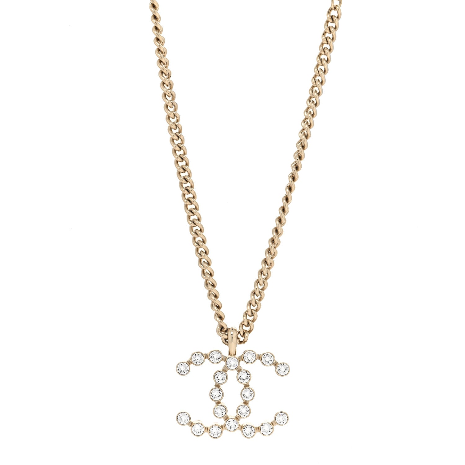 Chanel Metal Crystal CC Pendant Necklace Gold 1 of 5