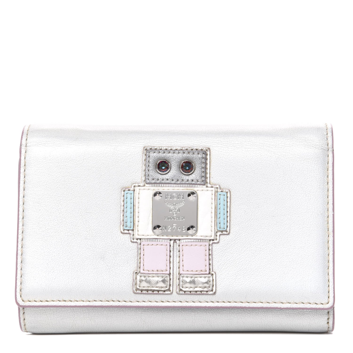 MCM Calfskin Roboter Tri-Fold Wallet White 1 of 9