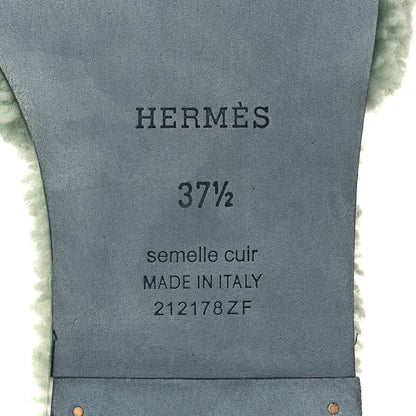 Hermes Woolskin Oran Sandals 37.5 Vert D’Eau 6 of 8