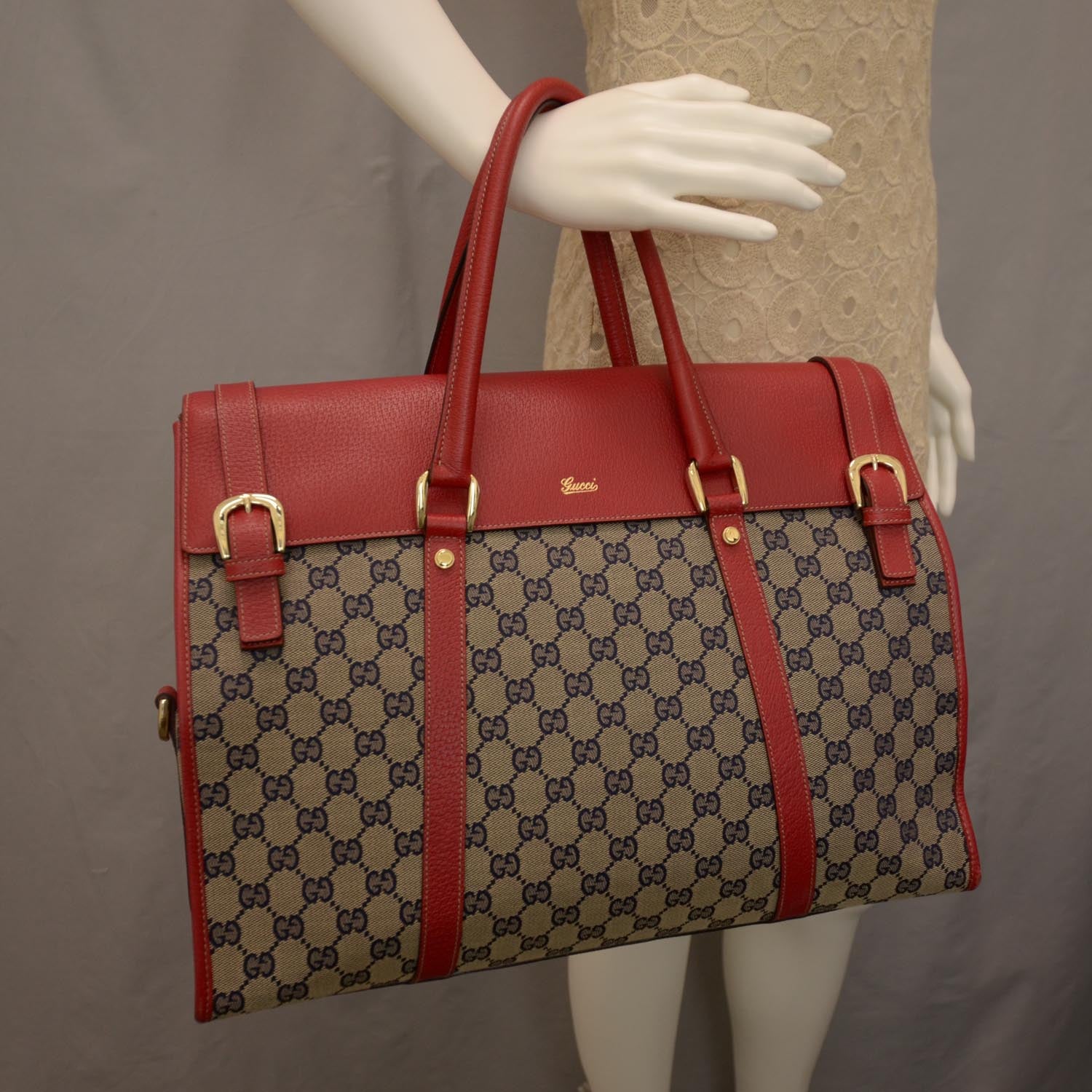Gucci Monogram Work Tote Navy Red 2 of 8
