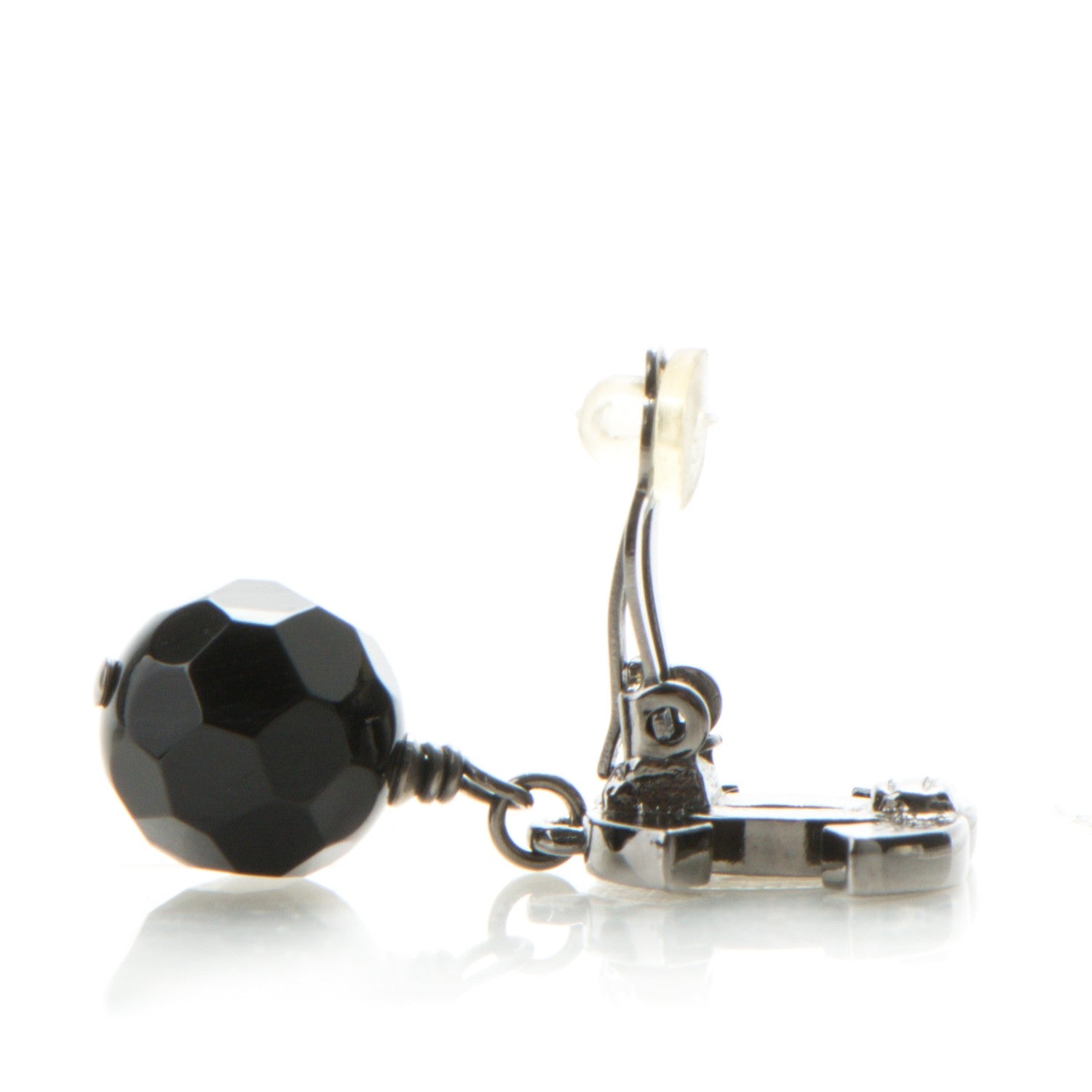 Chanel Ruthenium CC Bead Drop Clip On Earrings Black 3 of 6