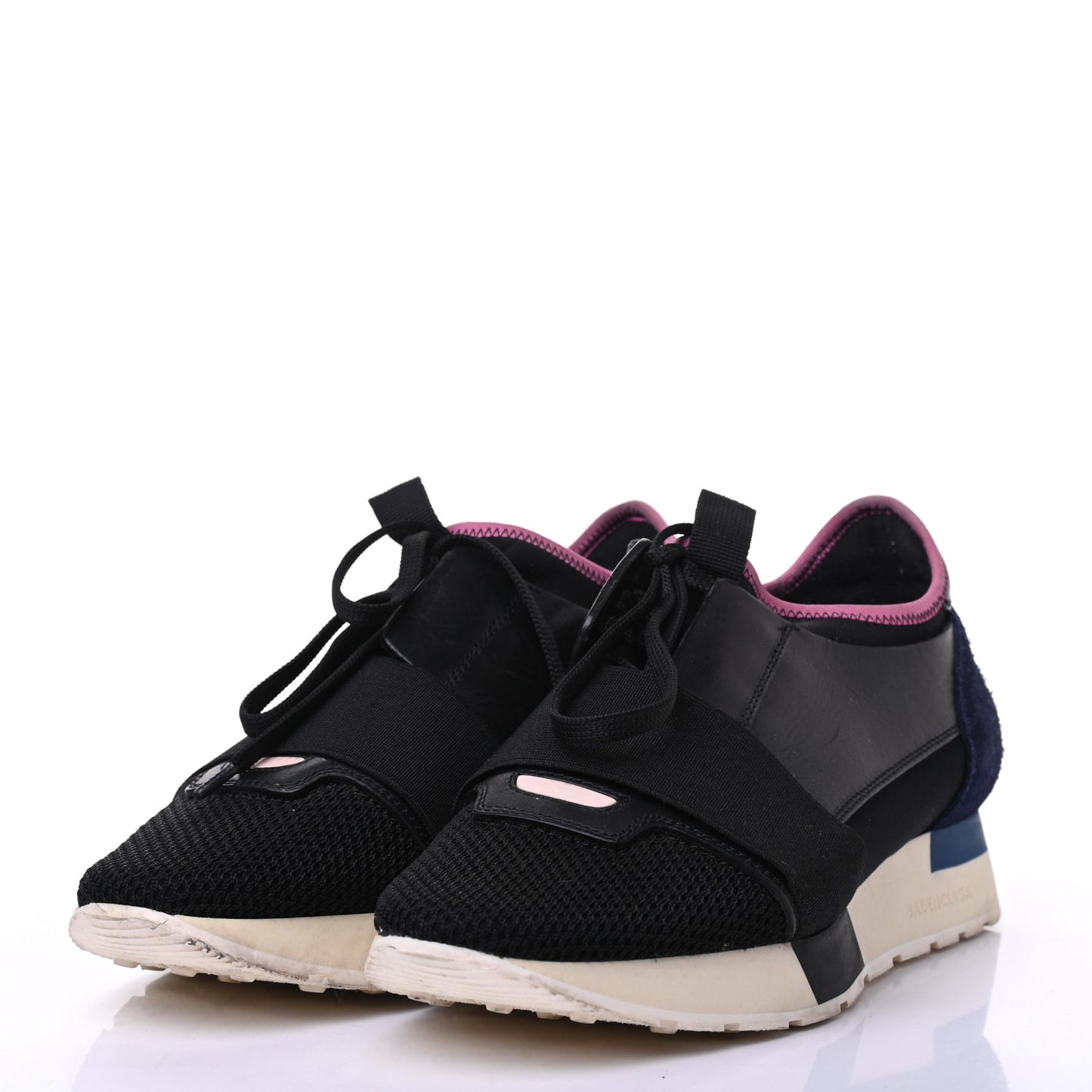Calfskin Neoprene Mesh Suede Womens Race Runner Sneakers 37 Black Bleu Pink