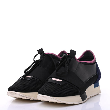 Balenciaga Calfskin Neoprene Mesh Suede Womens Race Runner Sneakers 37 Black Bleu Pink 3 of 8