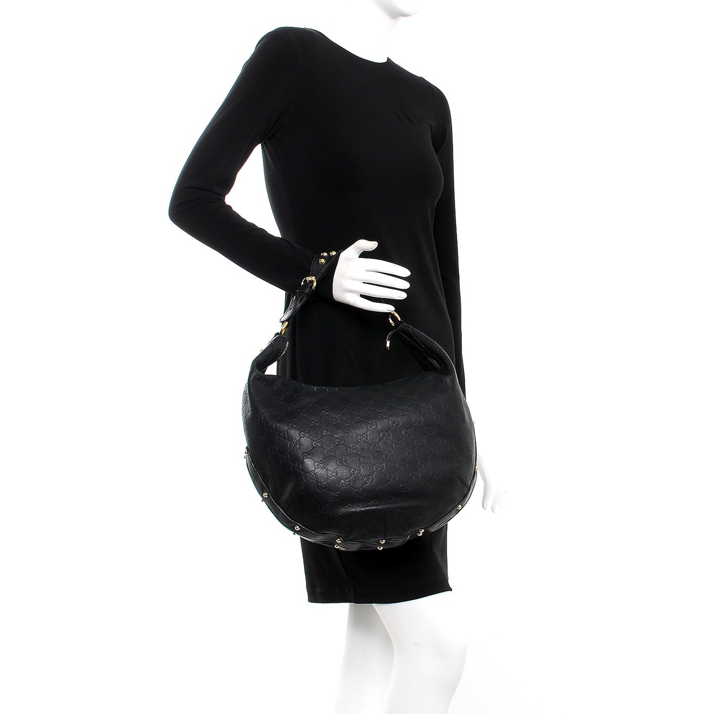 Guccissima Studded Large Biba Hobo Black