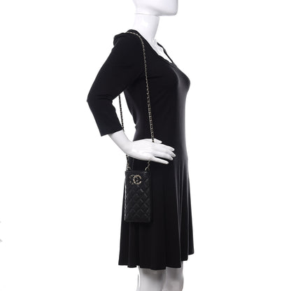 Chanel Caviar Quilted French New Wave Phone Holder With Chain Black 2 of 12