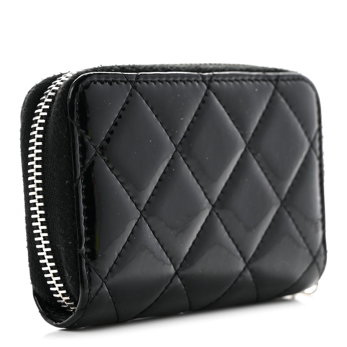 Patent Calfskin Quilted Zip Coin Purse Black