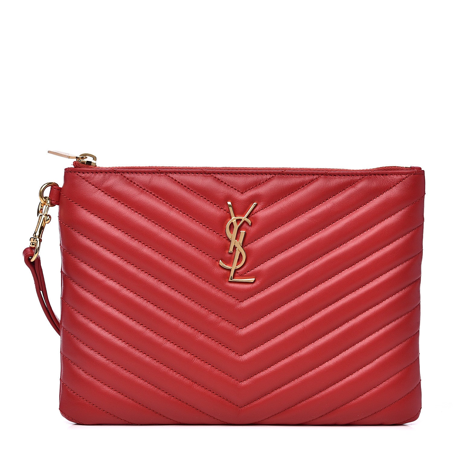 Saint Laurent Calfskin Matelasse Chevron Monogram A5 Wristlet Red 1 of 9