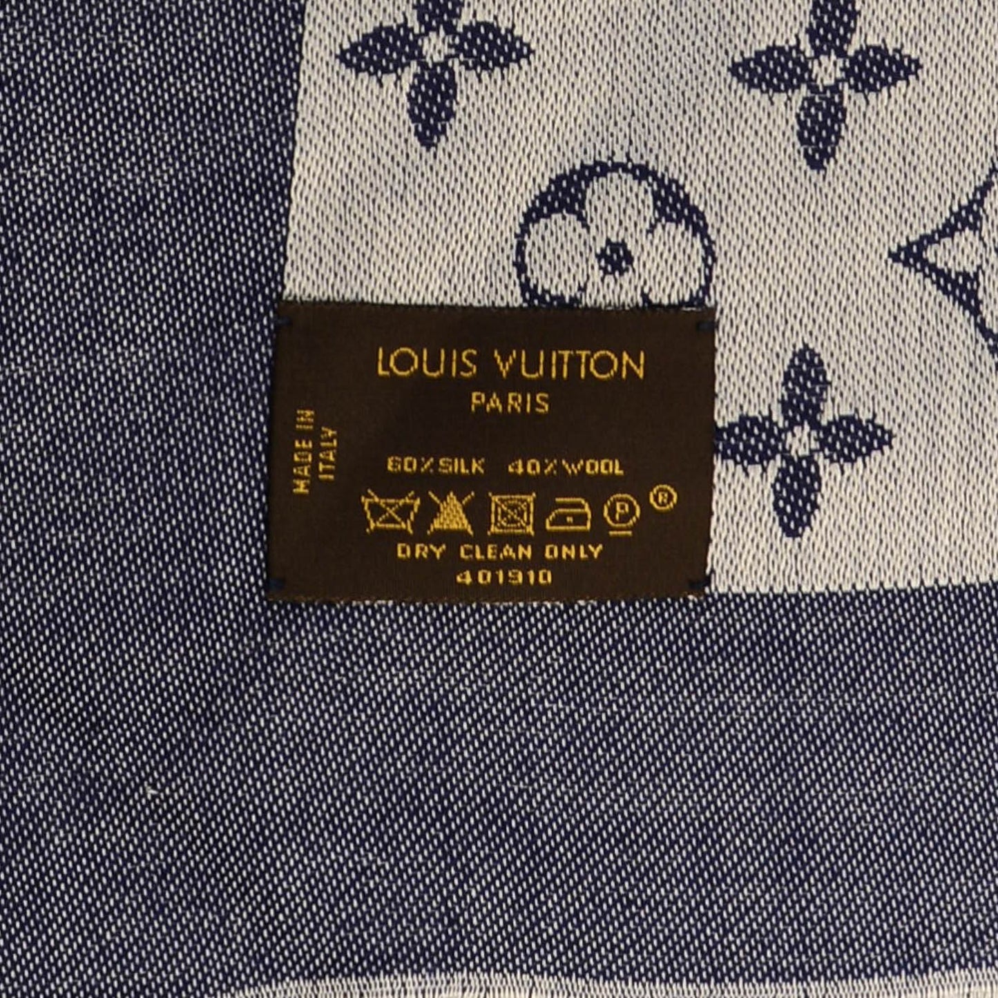 Silk Wool Monogram Denim Shawl Blue