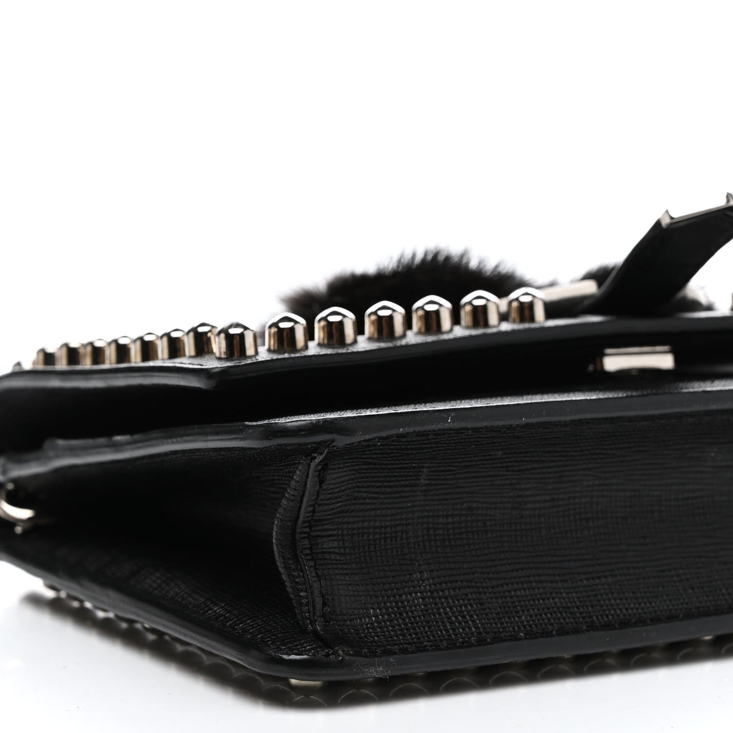 Vitello Elite Mink Fur Studded Karlito Tube Wallet on Chain Black
