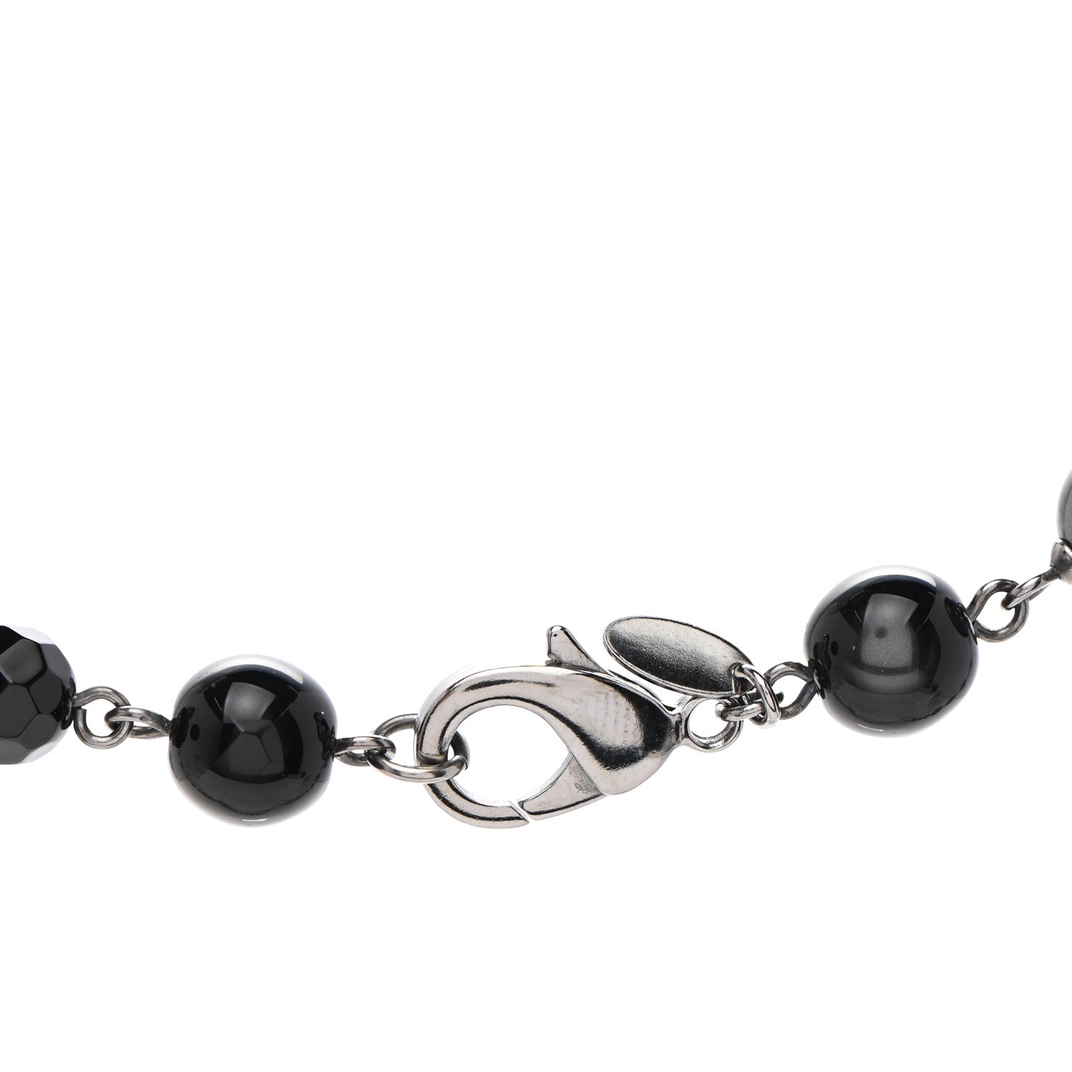 Chanel Pearl Bead Enamel CC Long Necklace Silver Black Grey 5 of 6