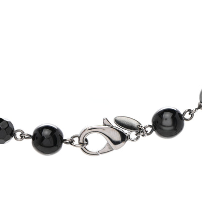 Chanel Pearl Bead Enamel CC Long Necklace Silver Black Grey 5 of 6