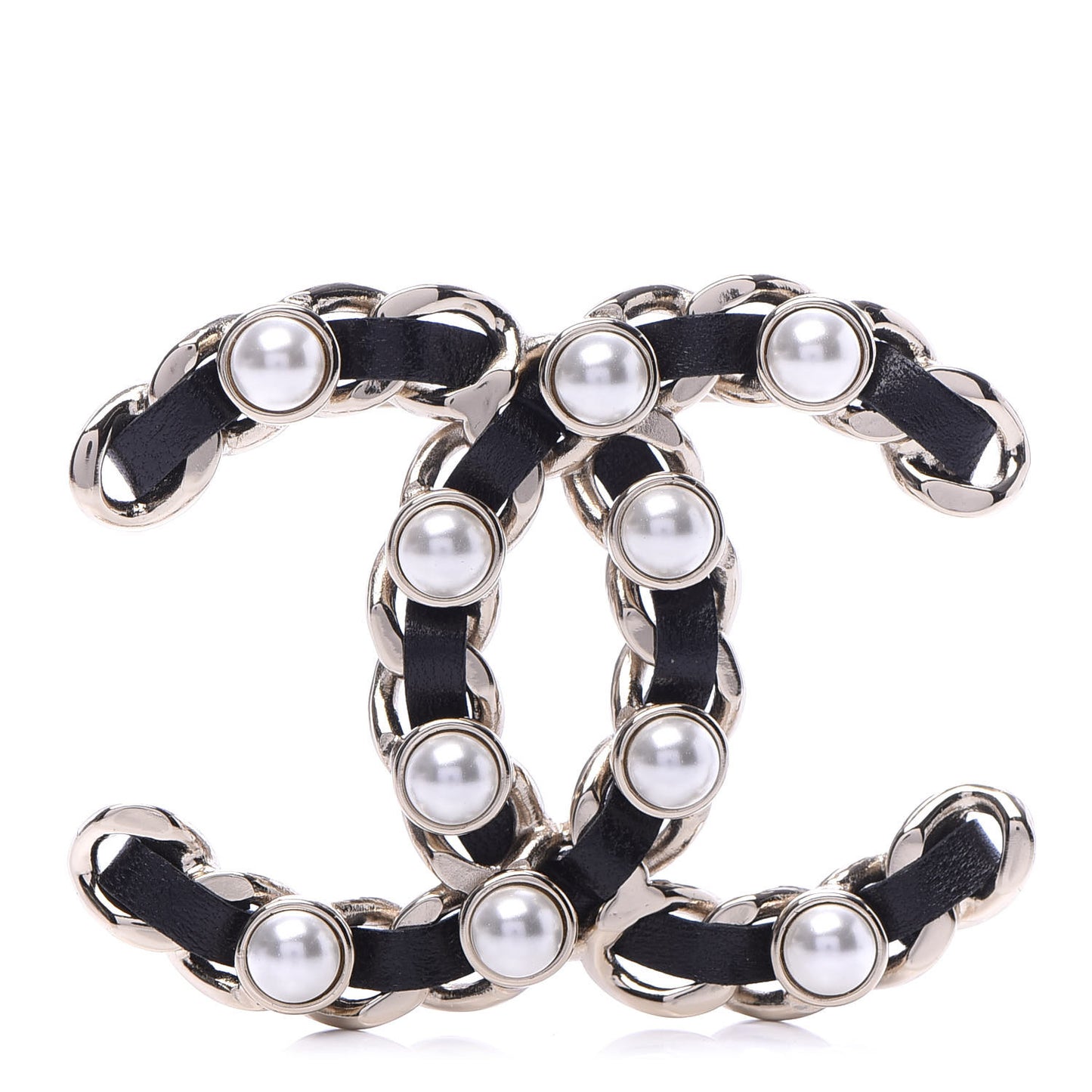 Lambskin Chain CC Brooch Black Gold