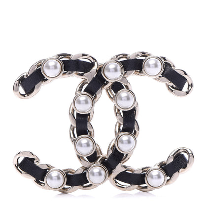 Chanel Lambskin Chain CC Brooch Black Gold 1 of 6