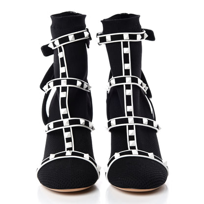 Valentino Garavani Knit Suede Free Rockstud Bodytech 105mm Ankle Boots 38 Black Optic White 2 of 7