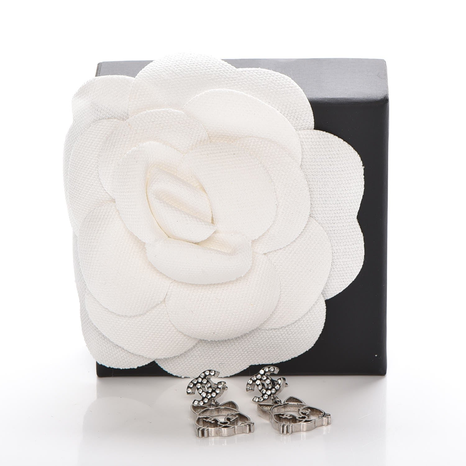 Chanel Crystal Emoji Choupette Cat CC Earrings Silver 5 of 5