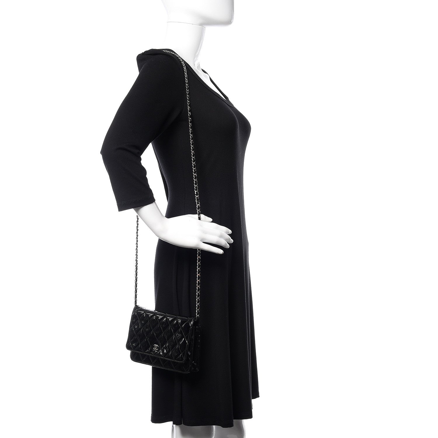 Chanel Patent Quilted Wallet On Chain WOC Black 2 of 10