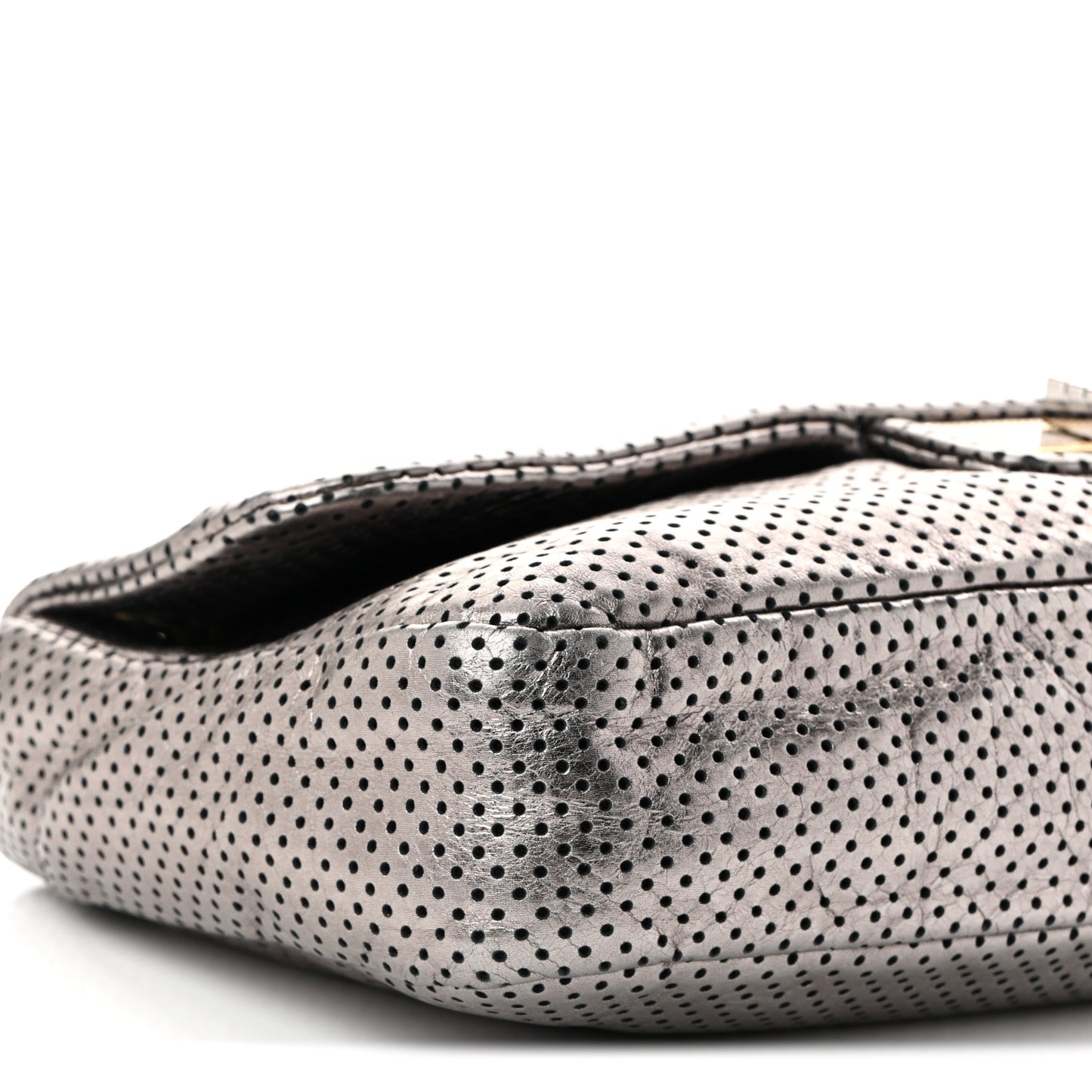 Metallic Crackled Calfskin Perforated Drill Flap Bronze