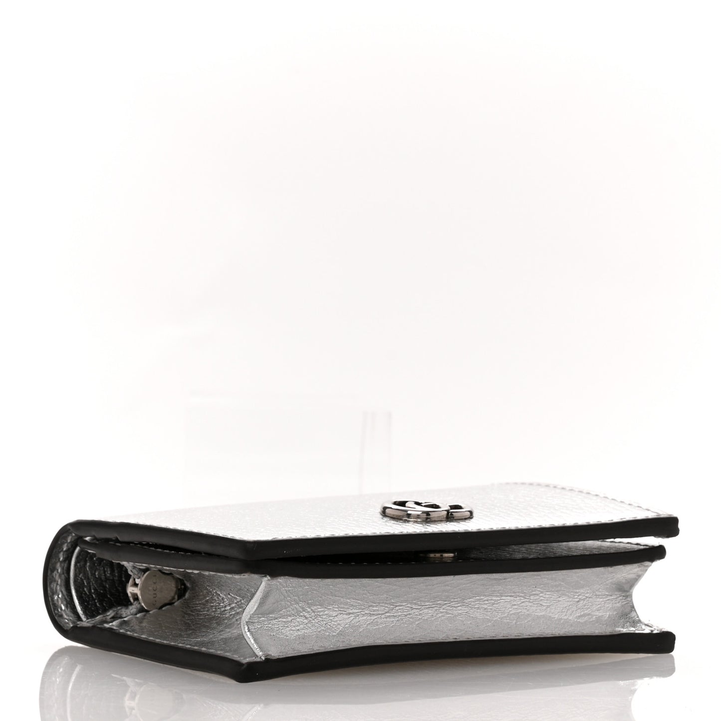 Metallic Calfskin GG Marmont Card Case Silver