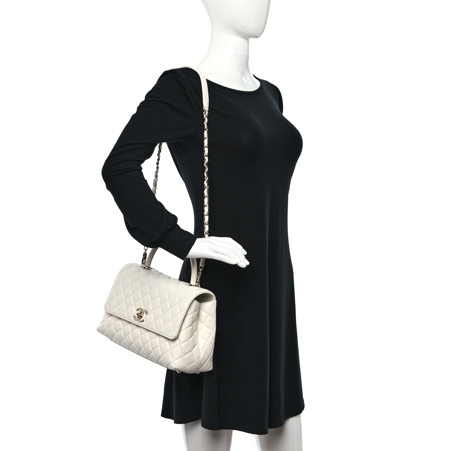 Chanel Caviar Quilted Small Coco Handle Flap White 2 of 10