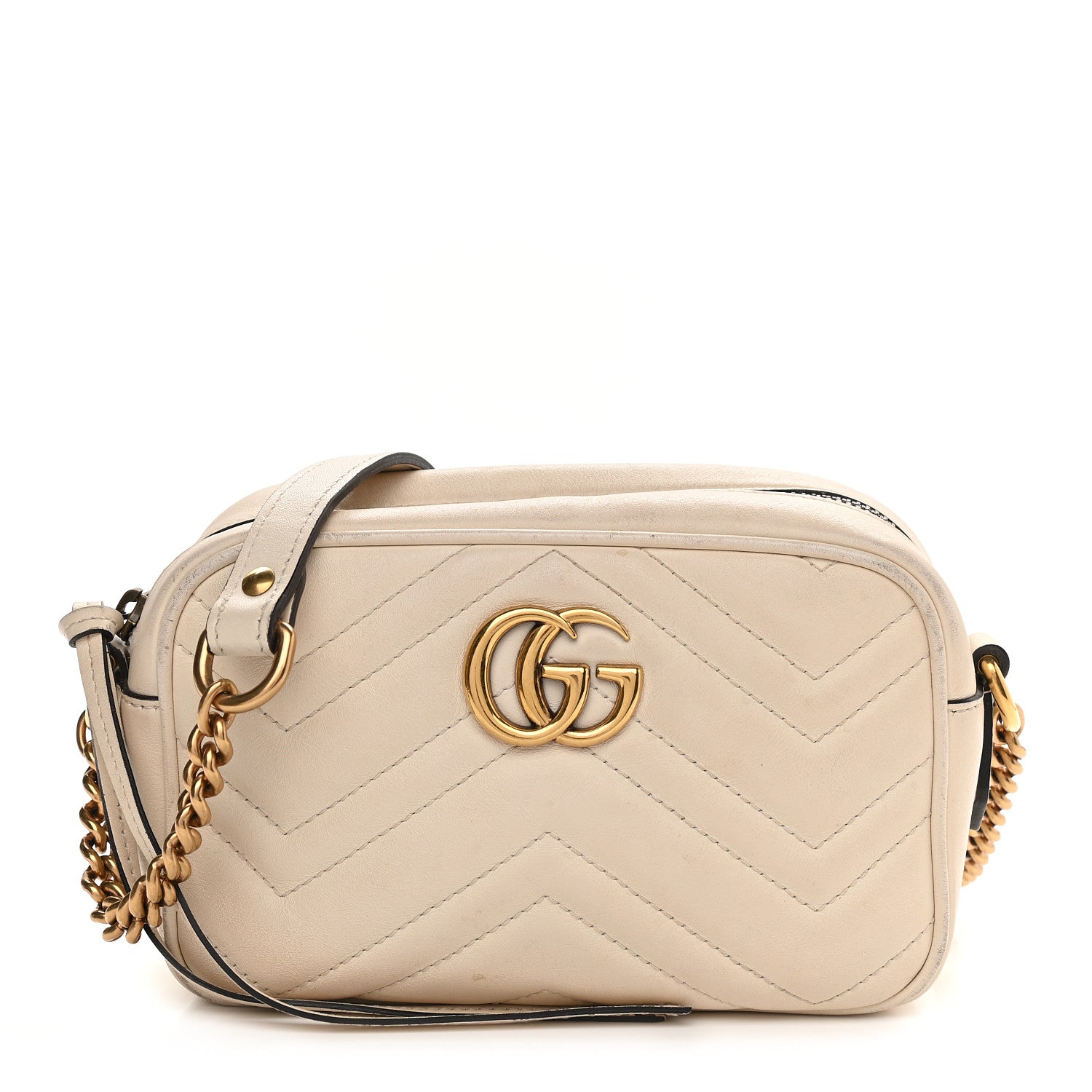 Gucci Calfskin Matelasse Mini GG Marmont Chain Shoulder Bag White 1 of 13