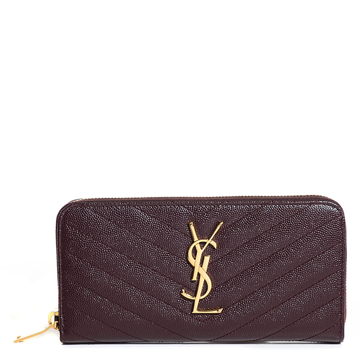 Saint Laurent Grain de Poudre Textured Matelasse Chevron Monogram Zip Around Wallet Bordeaux 1 of 8