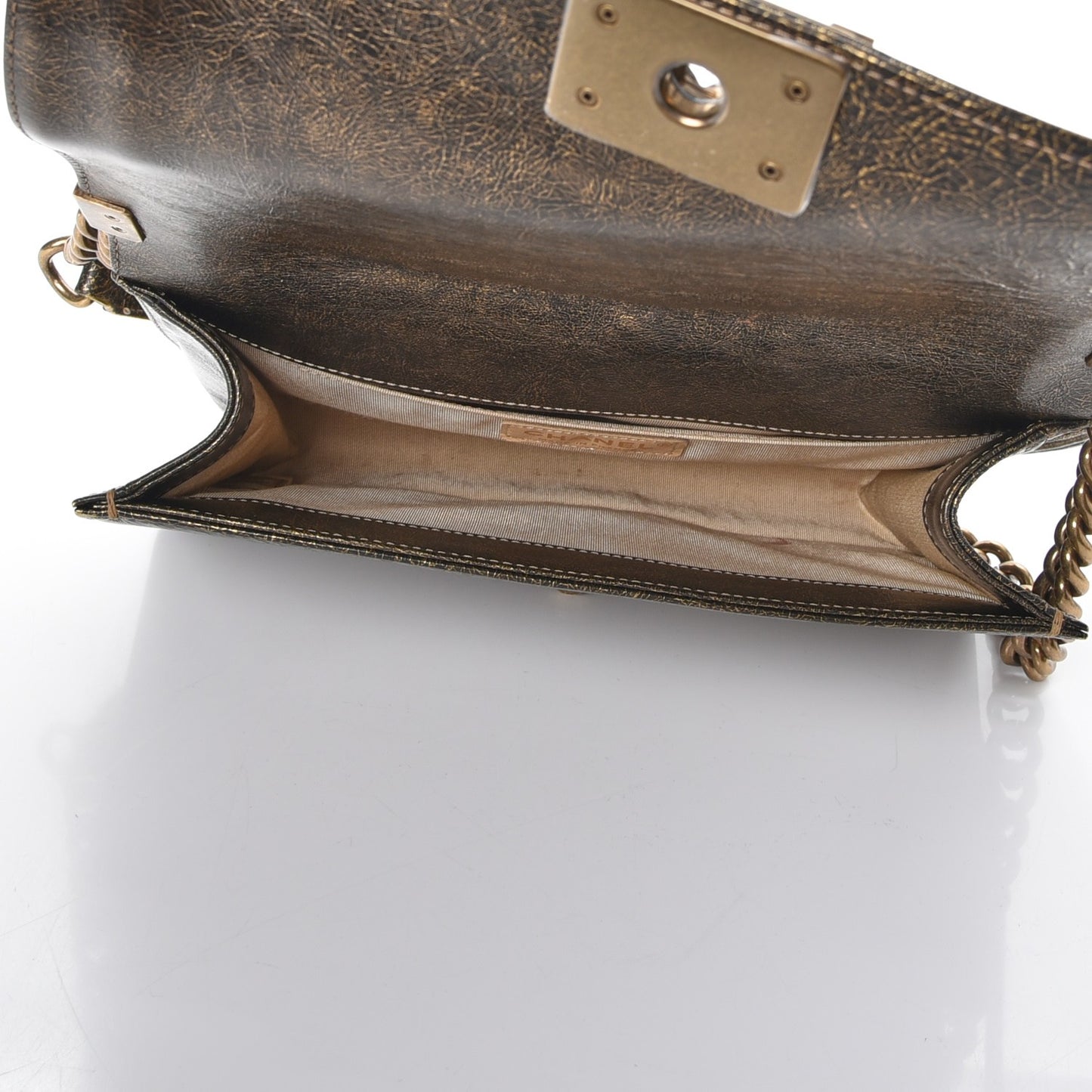 Metallic Calfskin Quilted Medium Boy Flap Gold