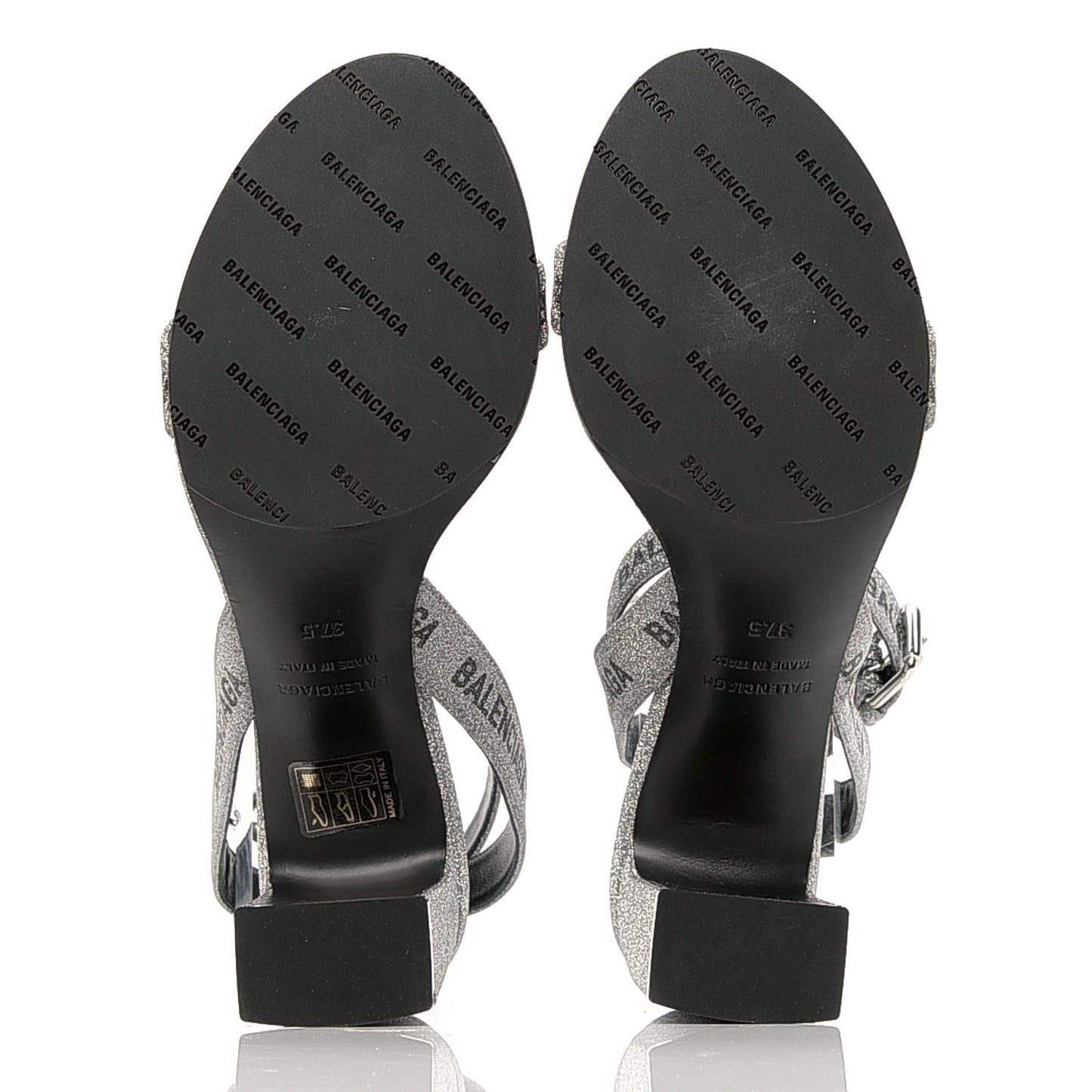 Glitter Allover Logo Ankle Strap Round Heel 80mm Sandals 37.5 Silver Black