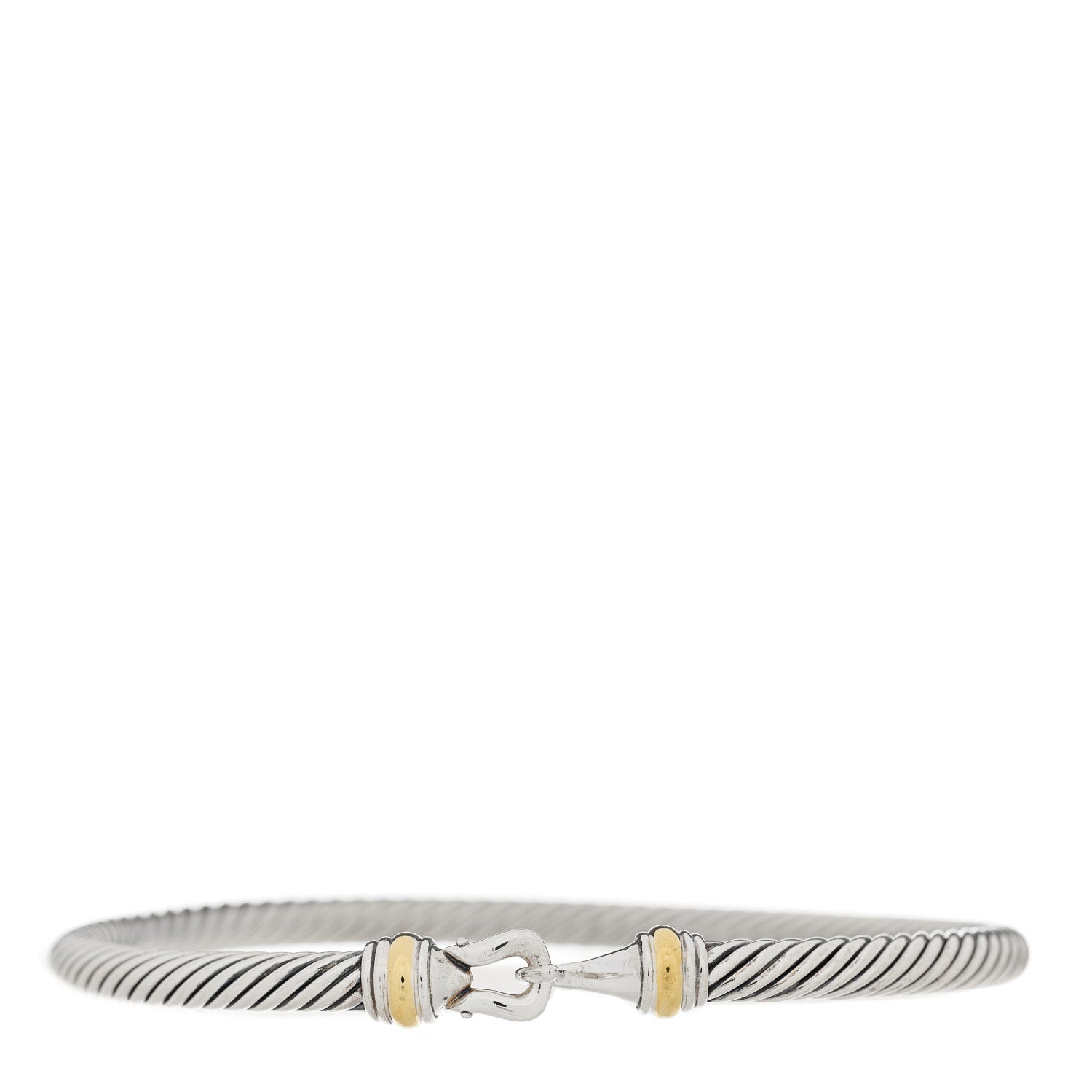 David Yurman Sterling Silver 18K Yellow Gold 4mm Cable Buckle Bracelet 1 of 3
