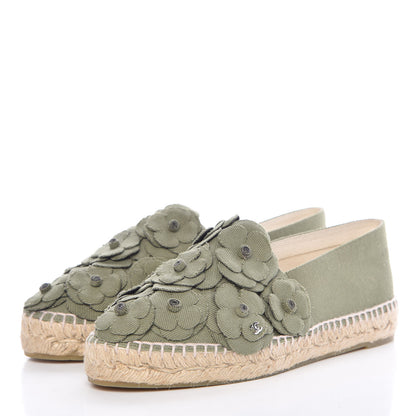 Chanel Fabric Camellia CC Espadrilles 38 Khaki 3 of 10