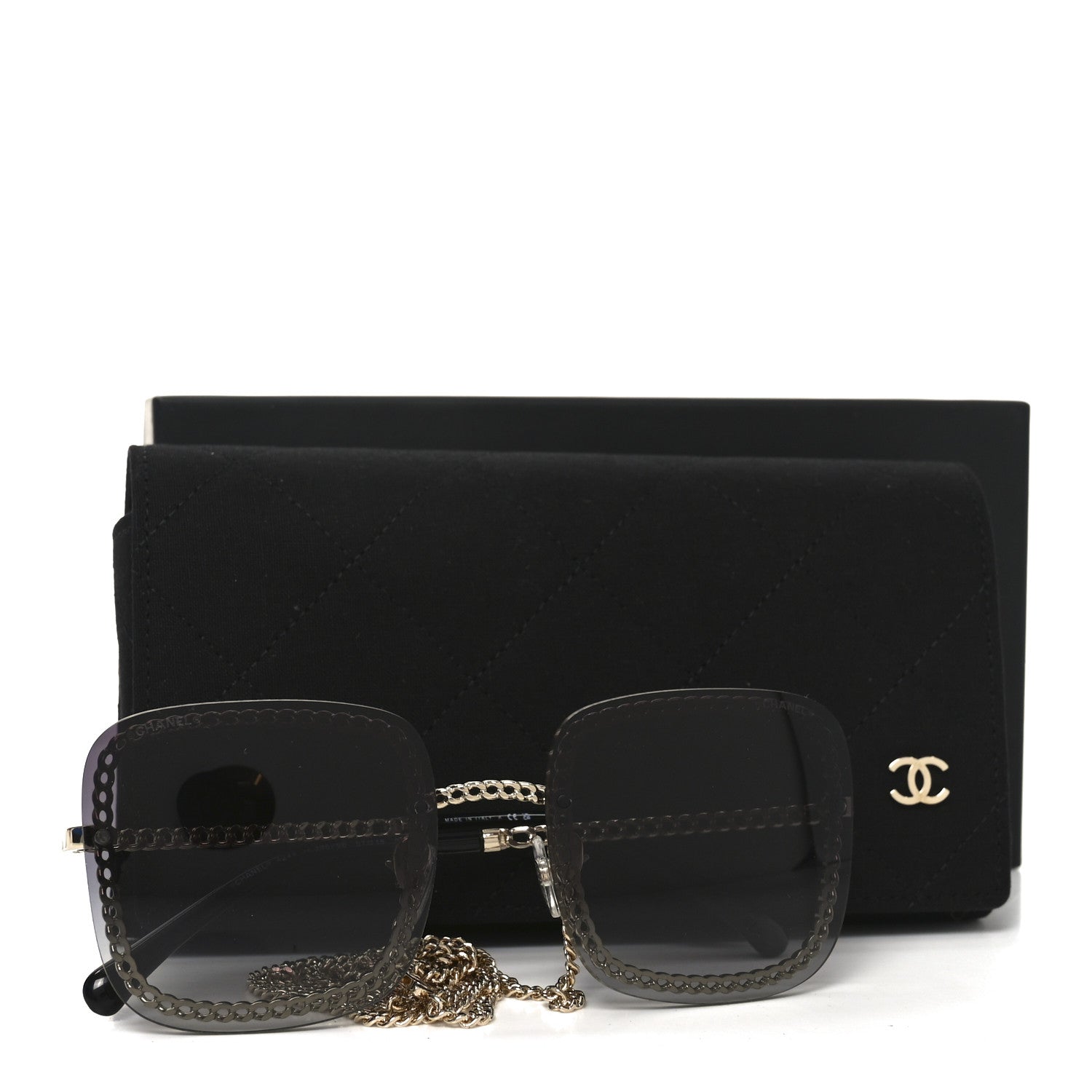 Chanel Metal Removable Chain Square Sunglasses 4244 Black 7 of 7