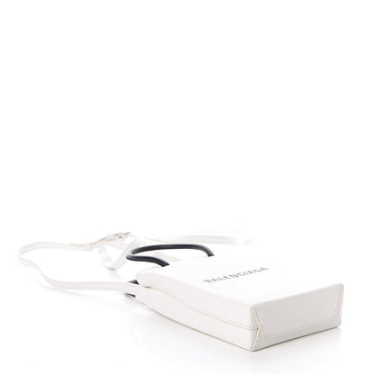 Balenciaga Squared Calfskin Logo Shopping Phone Holder Bag White 4 of 9