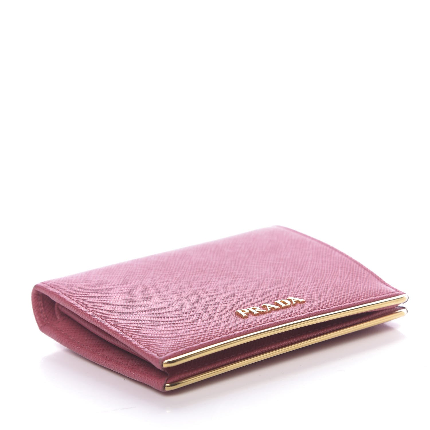Prada Saffiano Compact Metal Bar Snap Bi-Fold Wallet Peonia 4 of 7