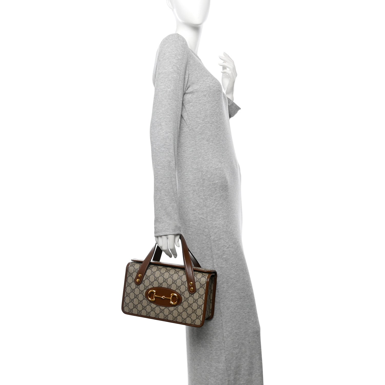 Gucci GG Supreme Monogram Azalea Calfskin Small Horsebit 1955 Foldover Top Handle Bag Beige Ebony Brown Sugar 2 of 13