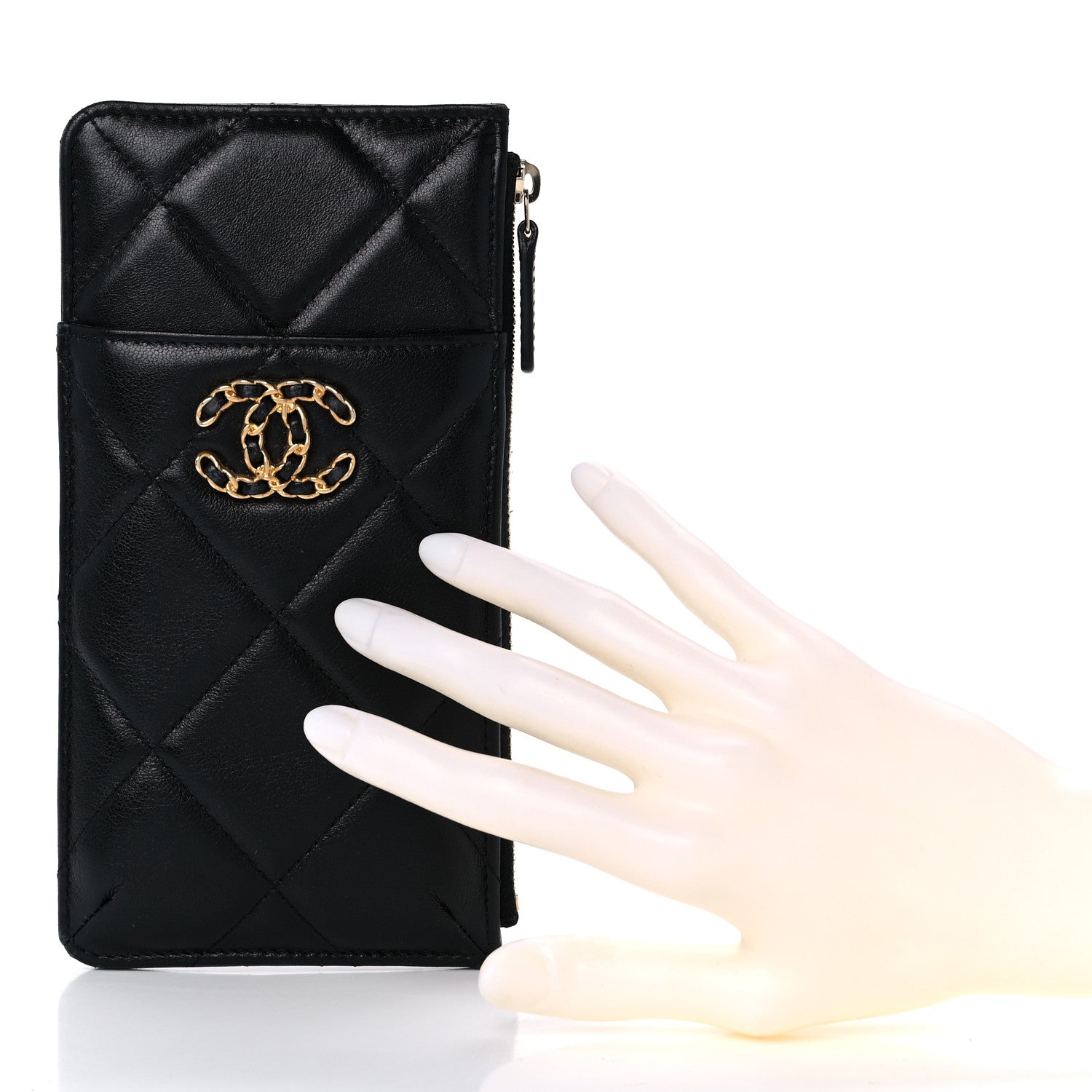 Chanel Goatskin Quilted Chanel 19 Phone and Card Holder Black 2 of 13