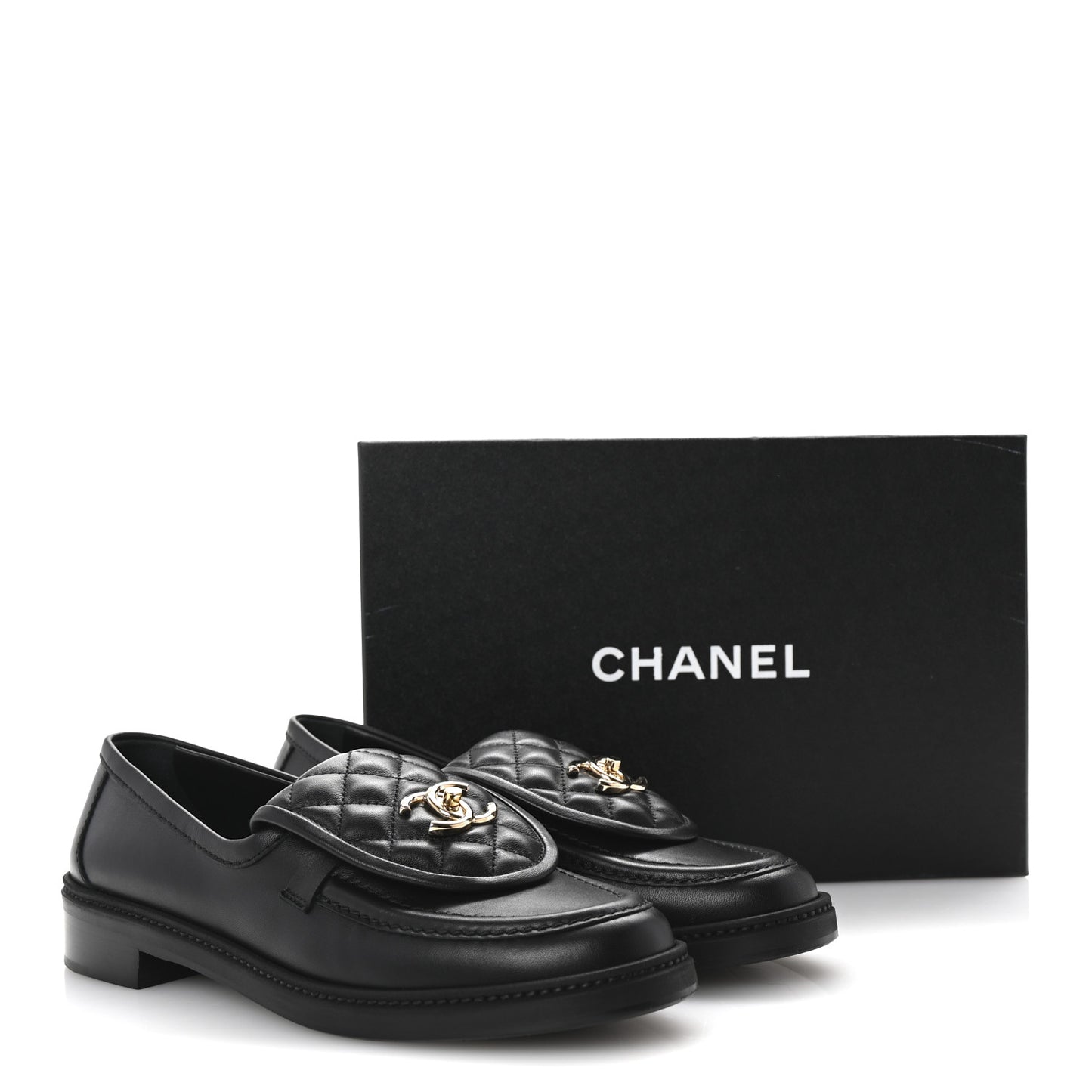Lambskin Quilted CC Turnlock Loafers 40 Black