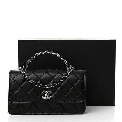 Chanel Shiny Crumpled Calfskin Strass Quilted Top Handle Clutch With Chain Black 12 of 12