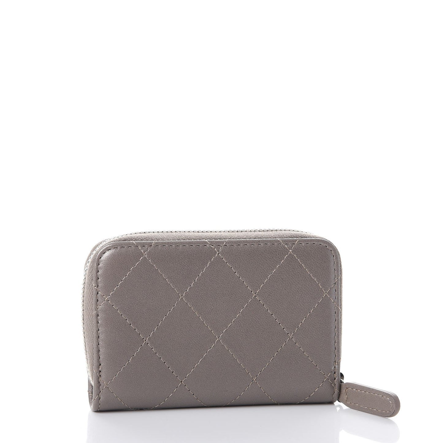 Calfskin Resin Quilted Zip Around Coin Purse Grey