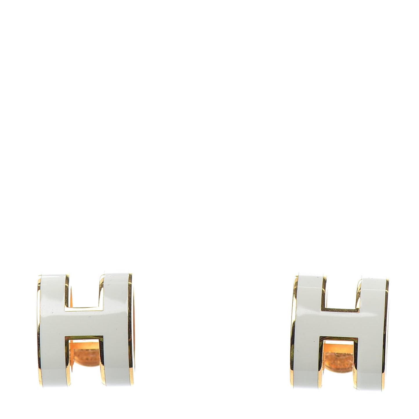Gold Lacquered Pop H Earrings White