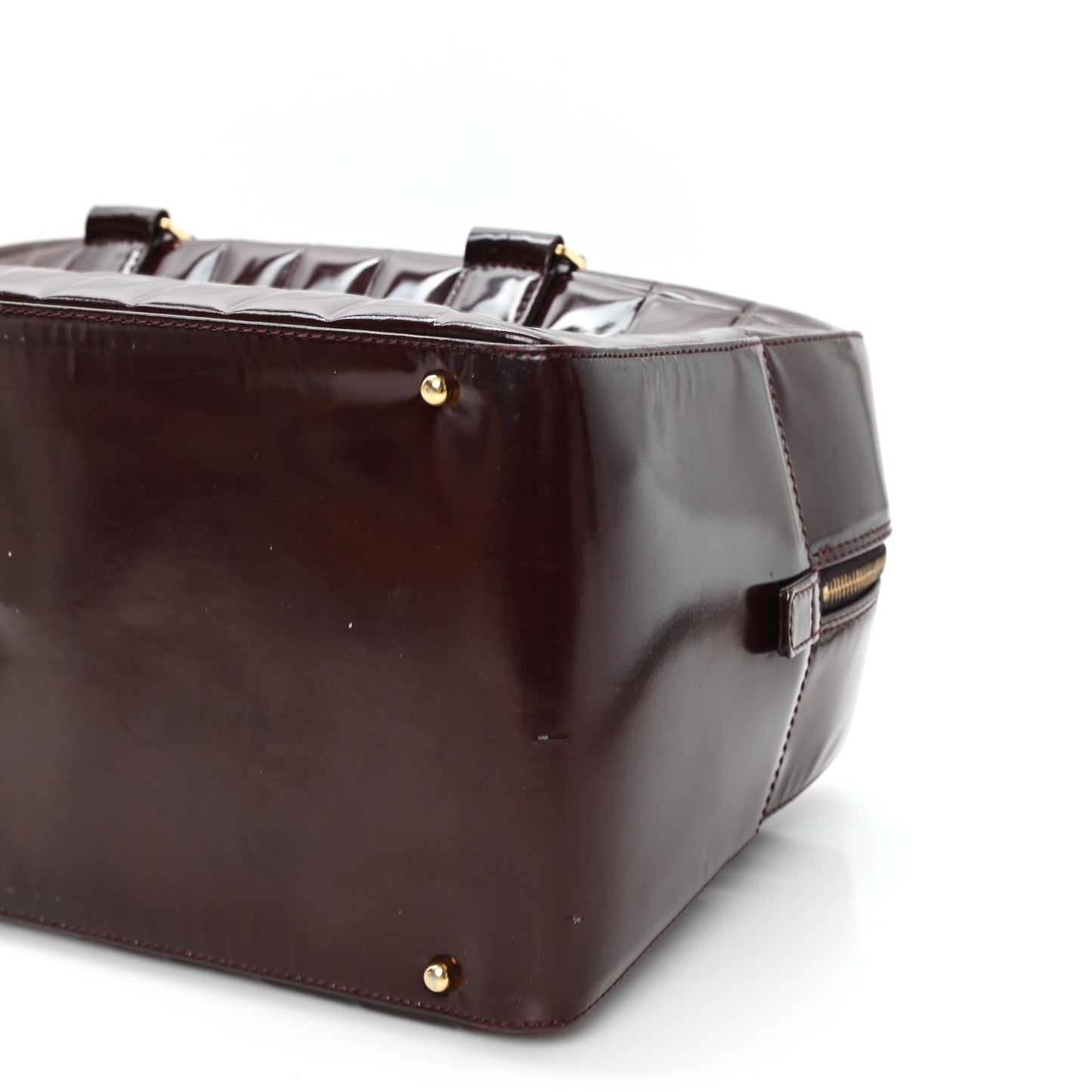 Patent Quilted Chocolate Bar Bowler Burgundy