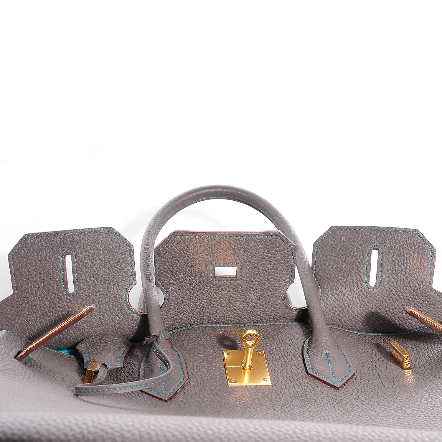 Hermes Togo Horseshoe Birkin 35 Etain Bleu Paon 22 of 26