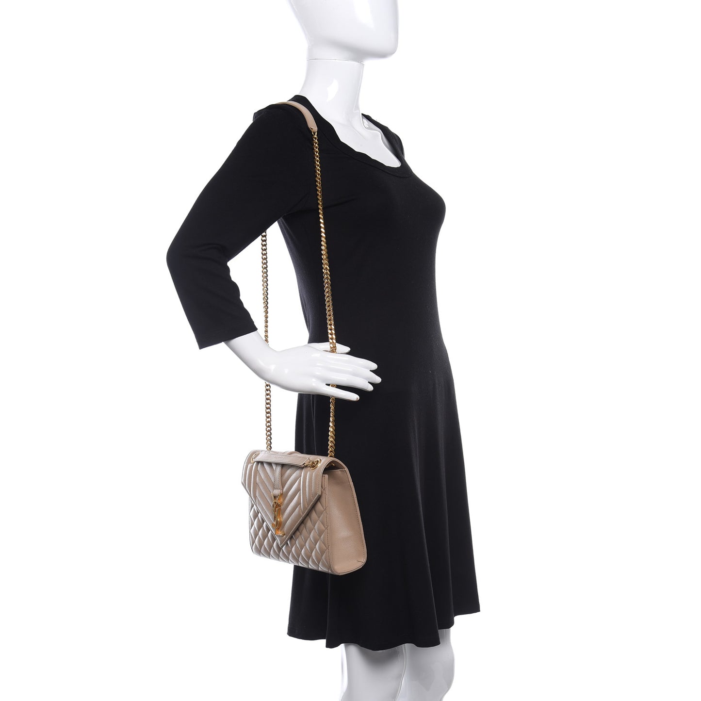 Grain De Poudre Textured Mixed Matelasse Medium Triquilt Monogram Satchel Dark Beige