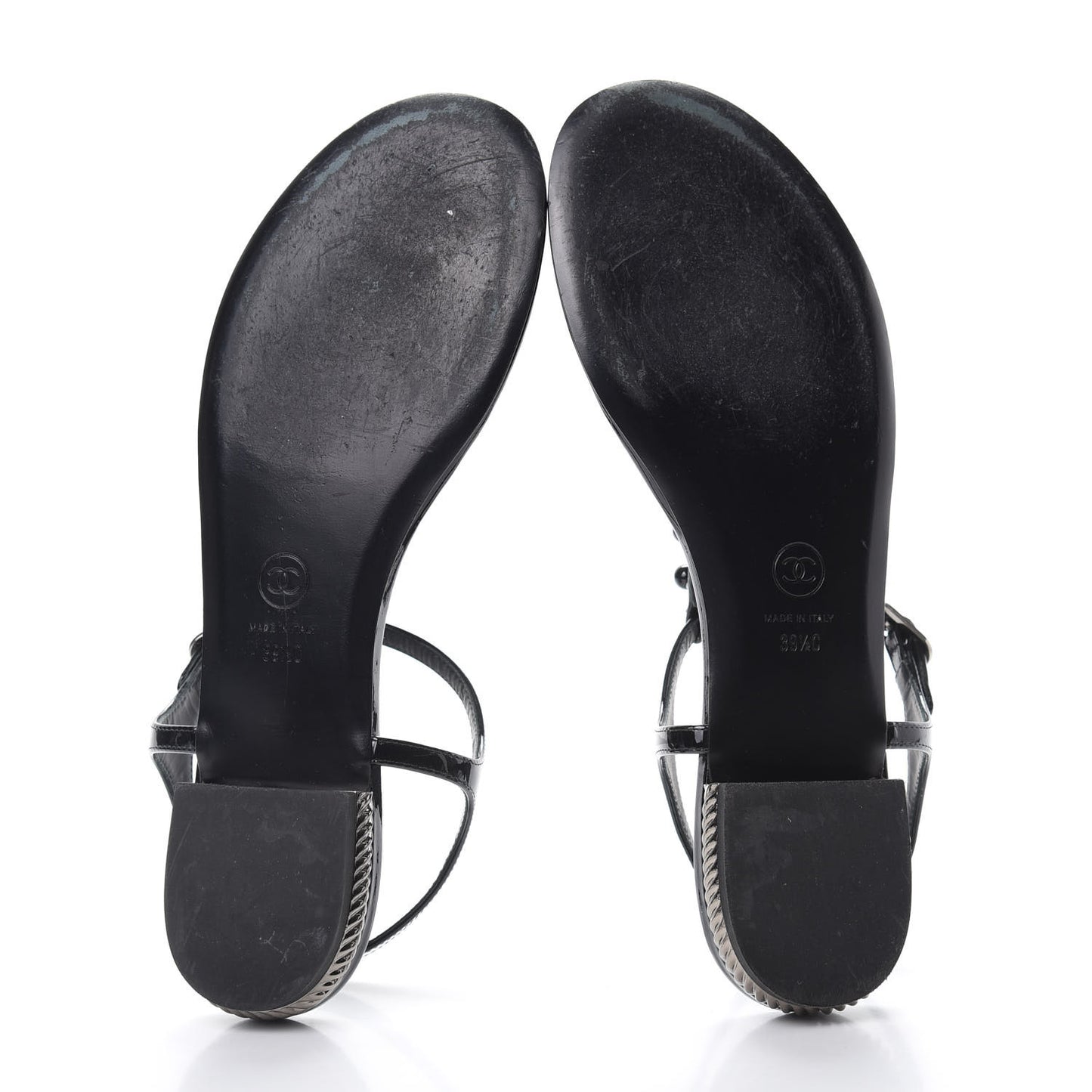 Patent Bead Chain Thong Sandals 39.5 Black