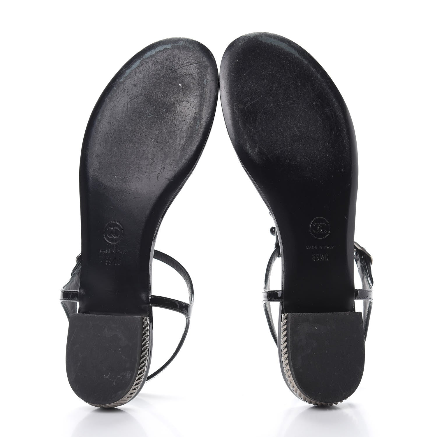 Chanel Patent Bead Chain Thong Sandals 39.5 Black 5 of 11