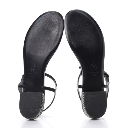 Chanel Patent Bead Chain Thong Sandals 39.5 Black 5 of 11