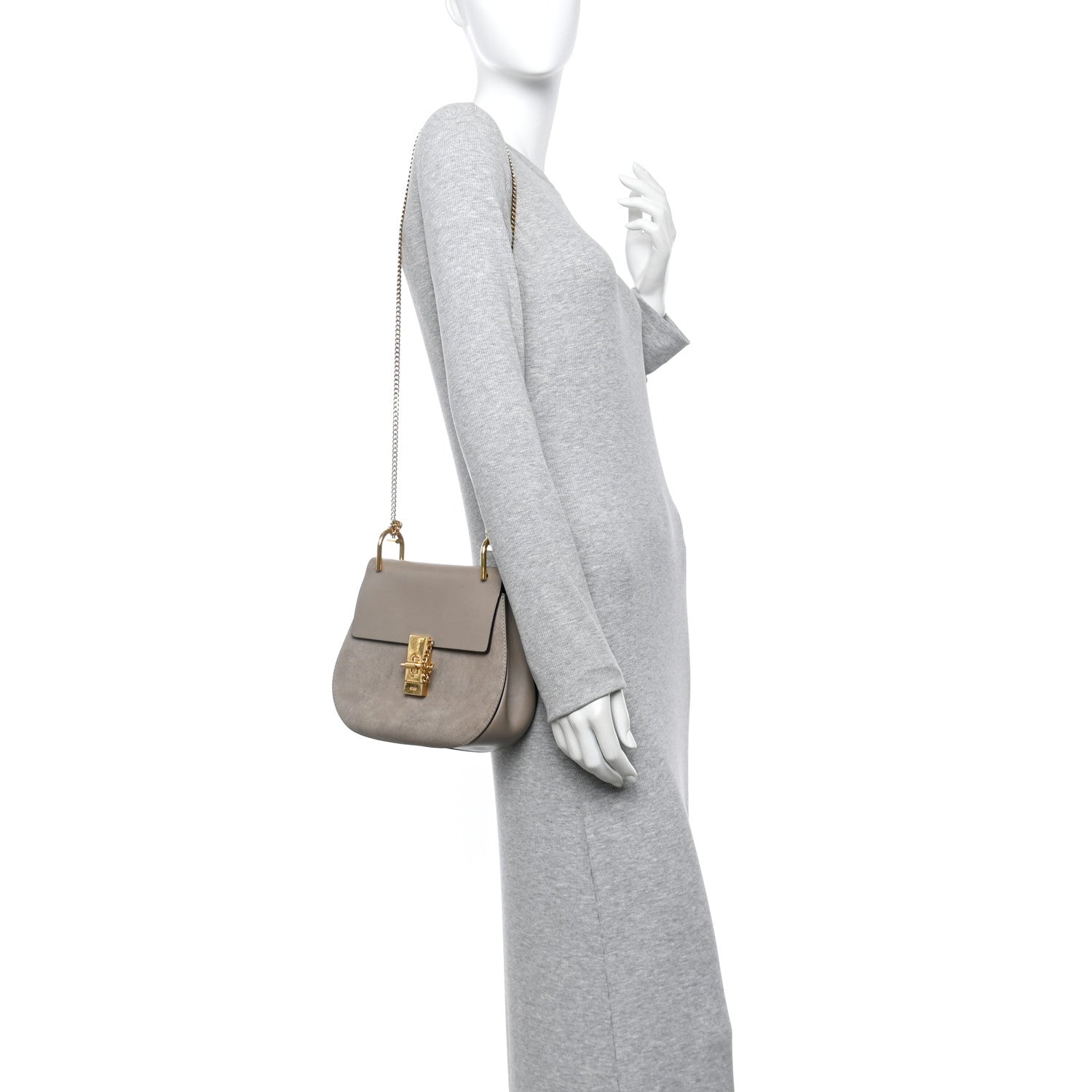 Chloe Suede Smooth Calfskin Drew Shoulder Bag Motty Grey 2 of 10