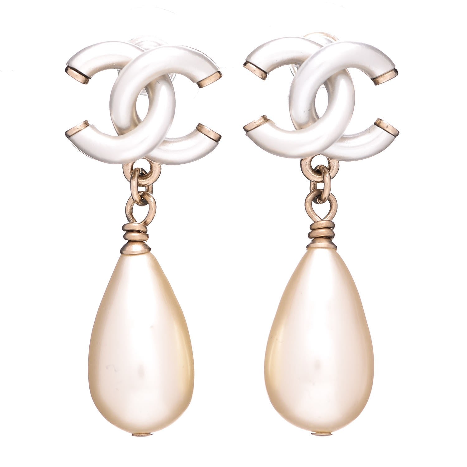Chanel Pearl CC Drop Earrings Pearly White 1 of 5