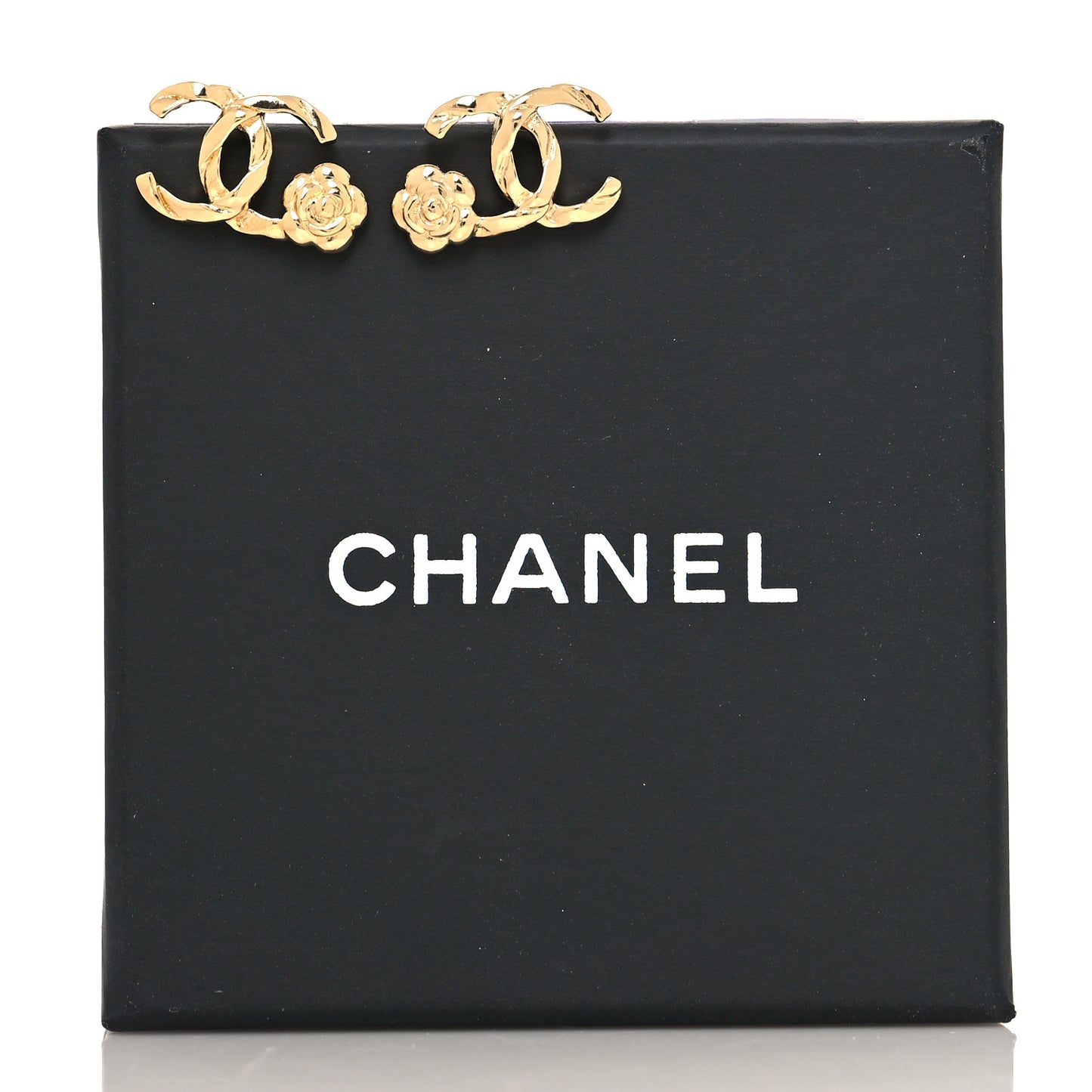 Metal Camellia CC Earrings Gold